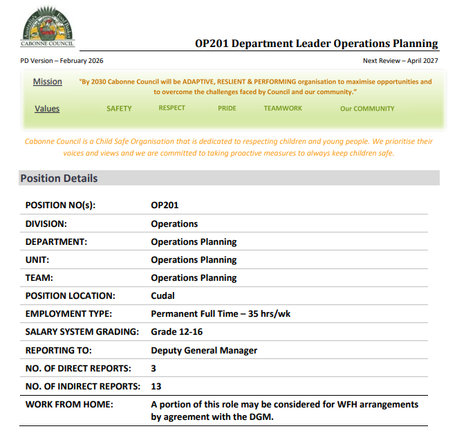 OP201 Department Leader - Operations Planning - Local Government Jobs ...